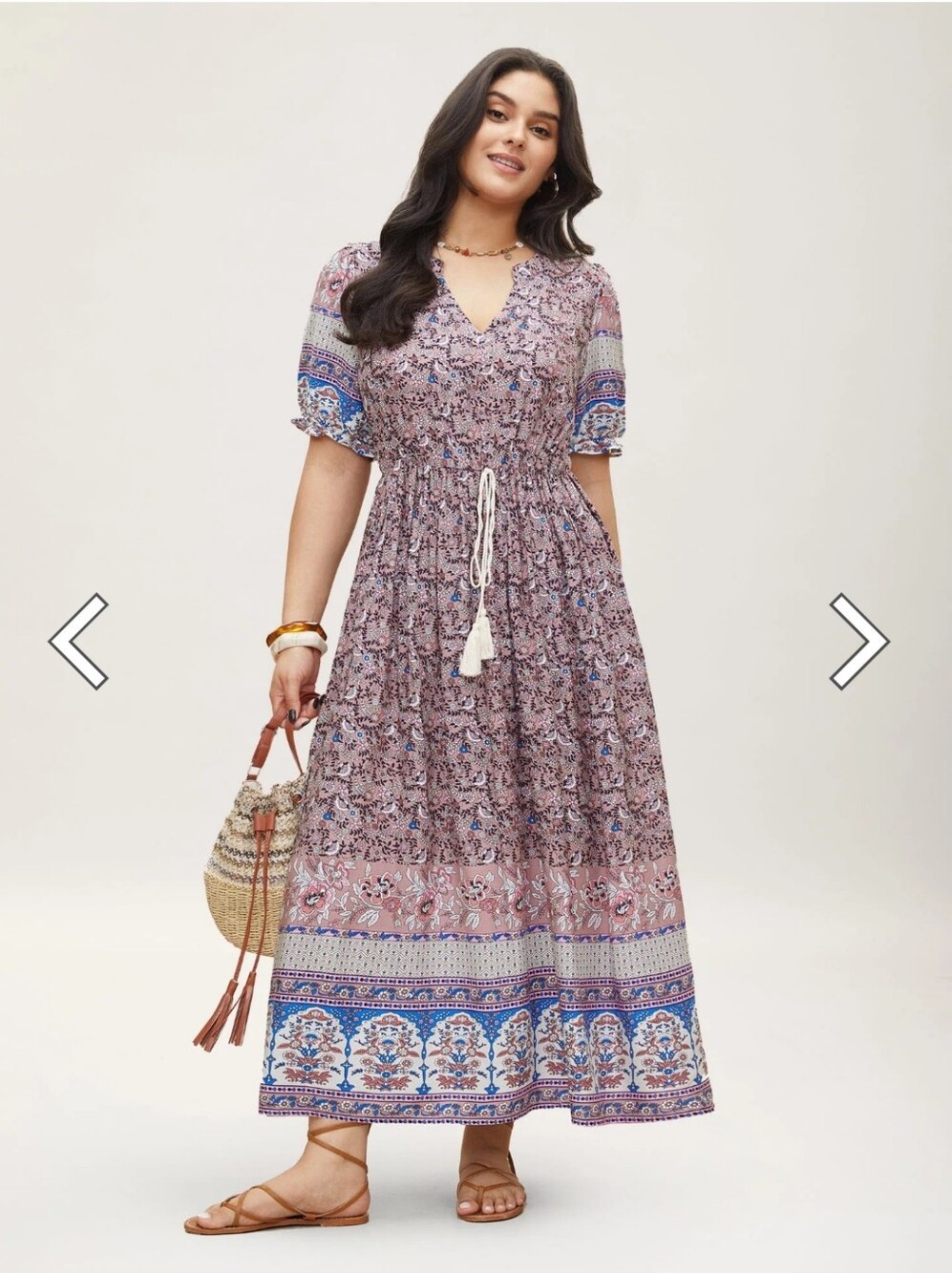 Bloomchic Bohemian Printed Maxi Dress in Mauve - Lightweight V-Neck Size 12